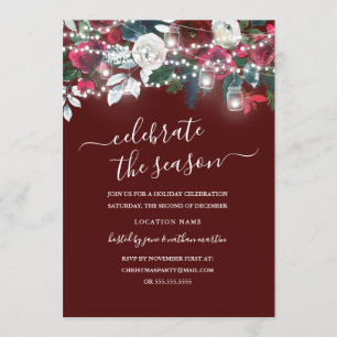 Invitation Lumières Florales Rouge Bourgogne Noël