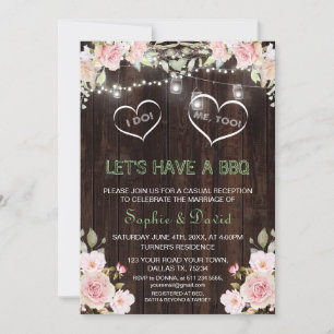 Invitation Lumières guirlandes de fleurs roses rustiques bois