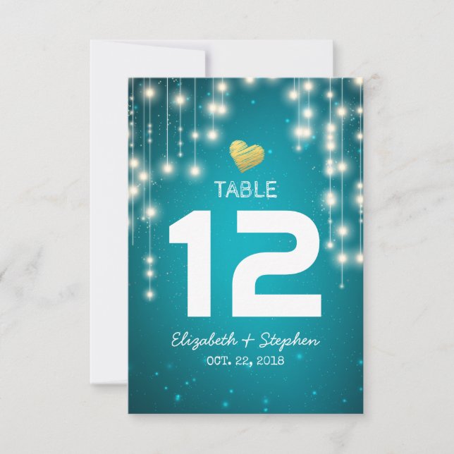 Invitation Lumières Guirlandes Mariage Plan de Table Numéro d (Devant)