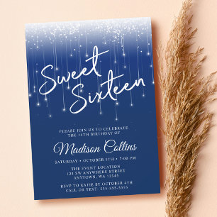 Invitation Lumières modernes Marine Blue Sweet 16