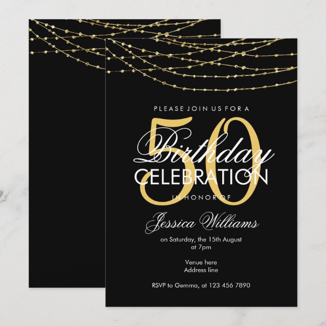 Invitation Lumières or glamour 50e anniversaire (Devant / Derrière)