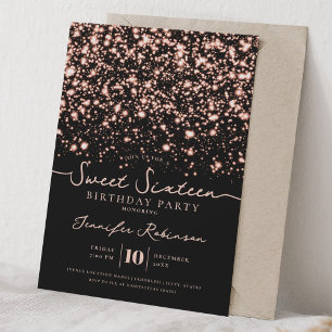 Invitation Lumières Pailletées Chic Sweet 16 Anniversaire Ros