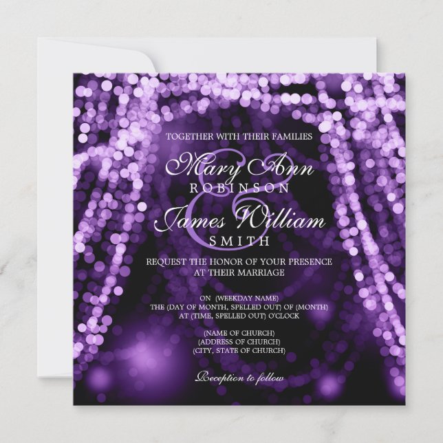 Invitation Lumières pourpres de ficelle de mariage élégant (Devant)