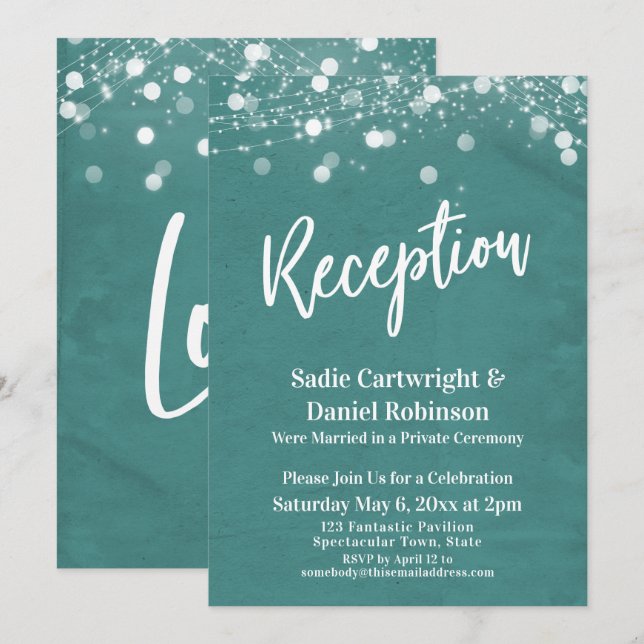 Invitation Lumières Réception de Mariage Texturée Teal seulem (Devant / Derrière)