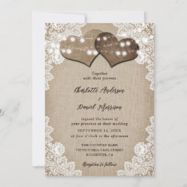 Invitation Lumières romantiques à cordes Burlap et Mariage de