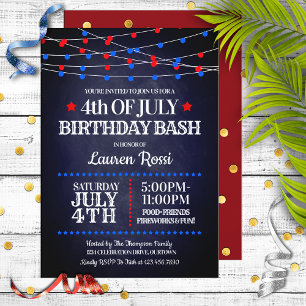 Invitation Lumières rouge, blanc et bleu 4 juillet Anniversai
