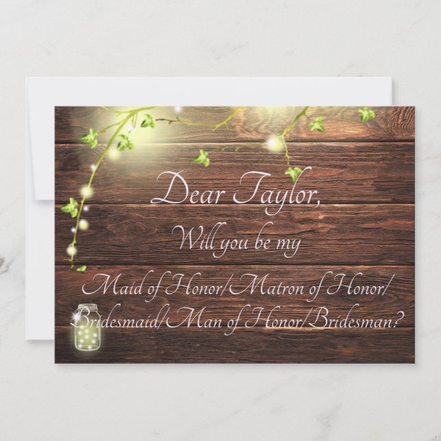 Invitation Lumières rustiques de pays Maid Matron Man Bridesm (Devant)