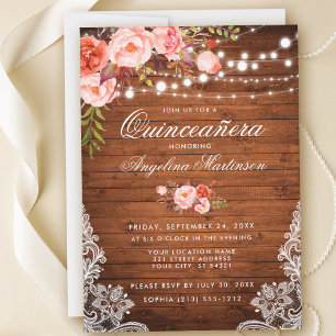 Invitation Lumières rustiques en bois de Quinceanera Dentelle