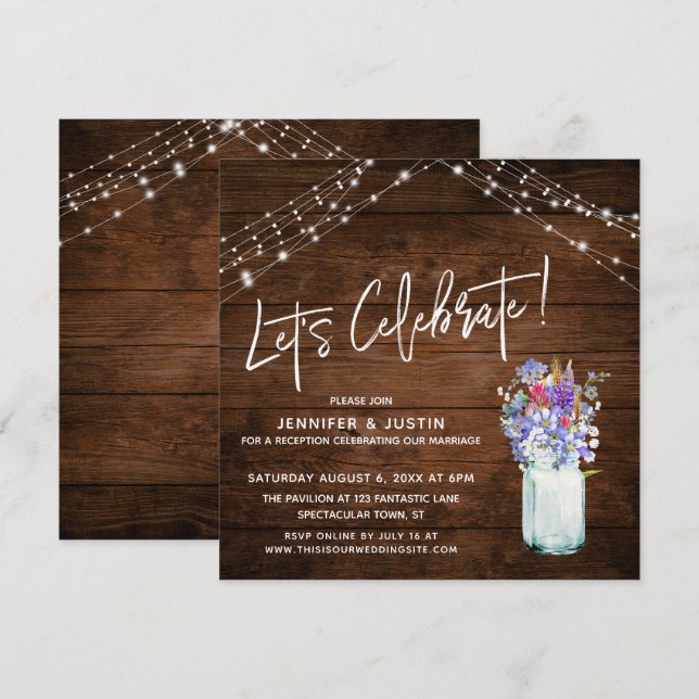 Invitation Lumières rustiques Fêtons les fleurs sauvages dans (Devant / Derrière)