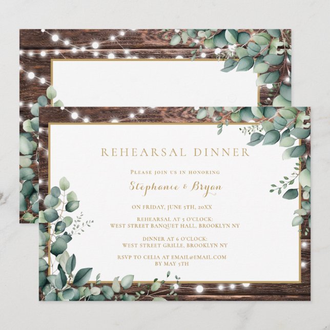 Invitation Lumières Rustiques Reproduction de verdure Dîner I (Devant / Derrière)
