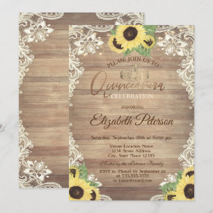 Invitation Lumières rustiques, Tiara, Fleurs de tournesol en