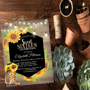 Invitation Lumières rustiques,Tournesols Bois Country Sweet 1