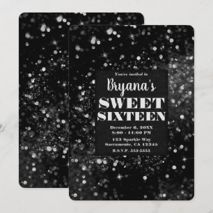 Invitation Lumières scintillantes argent noir Fête Glamour Sw