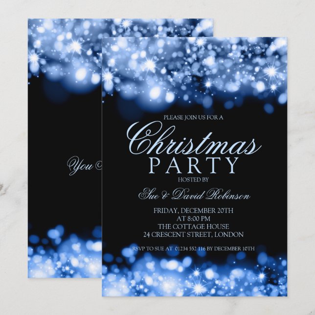 Invitation Lumières scintillantes de la fête de Noël bleue (Devant / Derrière)