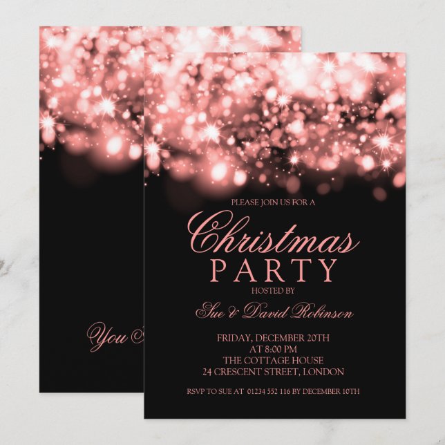 Invitation Lumières scintillantes de la fête de Noël rose Gol (Devant / Derrière)