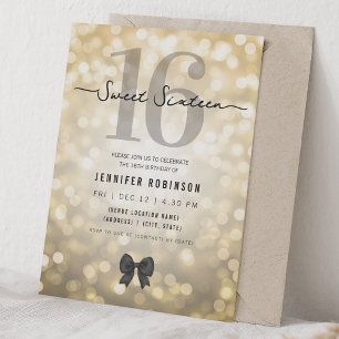 Invitation Lumières scintillantes élégantes Sweet Sixteen Or 