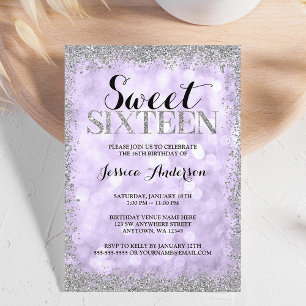 Invitation Lumières scintillantes fausses argent violet Sweet