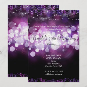 Invitation Lumières scintillantes violettes Fête d'anniversai