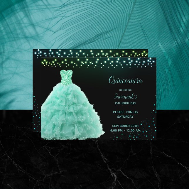 Invitation Lumières vertes de la mât noire Quinceanera Prince (Créateur téléchargé)
