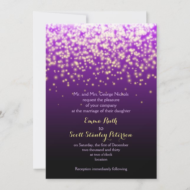 Invitation Lumières violettes brillantes dans le ciel mariage (Devant)