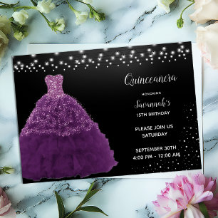 Invitation Lumières violettes de la Quinceanera noire