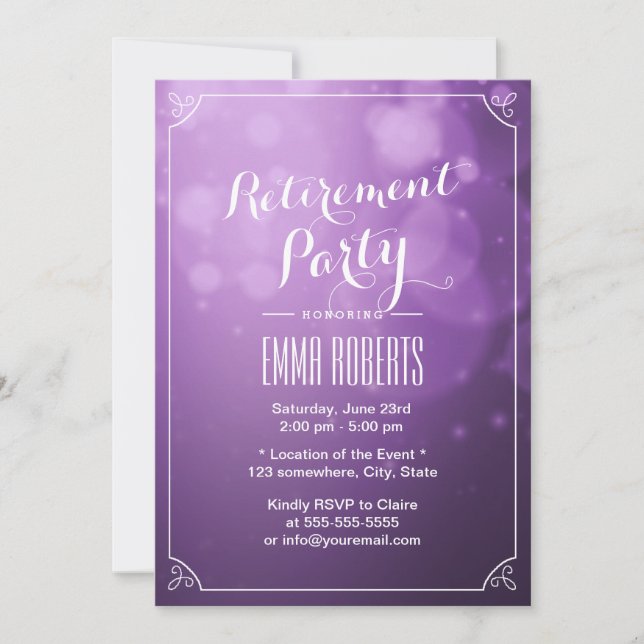 Invitation Lumières violettes modernes Élégante Parti de retr (Devant)
