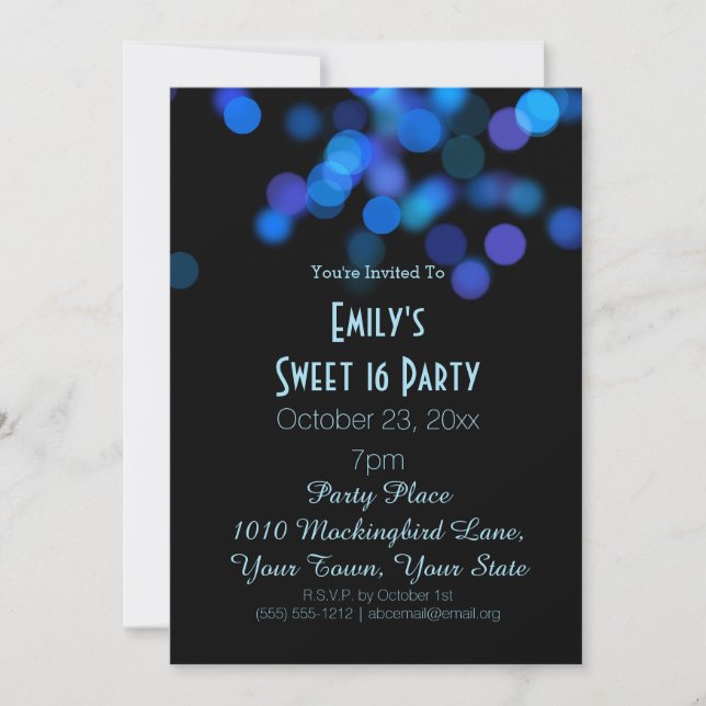 Invitation Luminaires bleu violet Thème Sweet 16 Anniversaire (Devant)