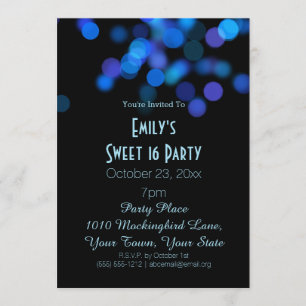 Invitation Luminaires bleu violet Thème Sweet 16 Anniversaire