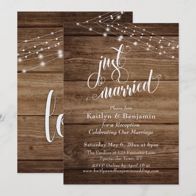 Invitation Luminaires en bois marron rustique Réception de ma (Devant / Derrière)