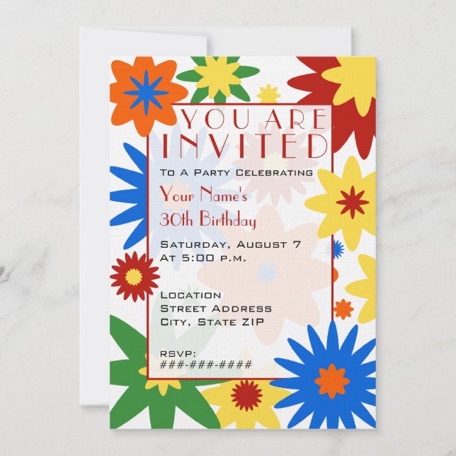 Invitation lumineuse de partie de fleurs (Devant)