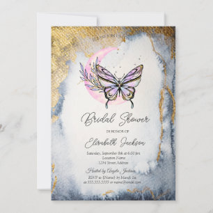 Invitation Lunaire Fleur Céleste Papillon Salle de Mariage 