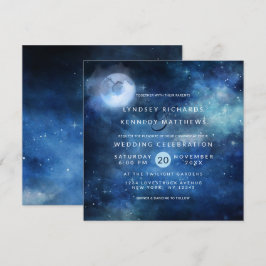 Invitation Lunar Sky Pleine lune Céleste étoiles Mariage Carr