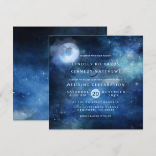 Invitation Lunar Sky Pleine lune Céleste étoiles Mariage Carr