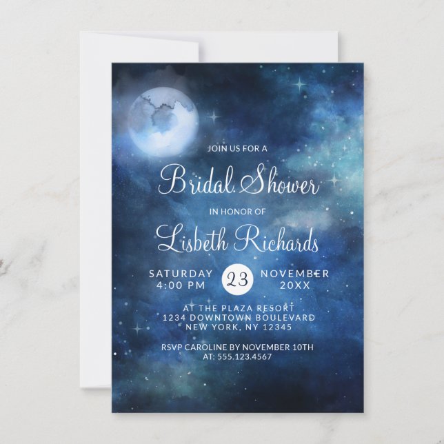 Invitation Lunar Sky Pleine lune Stars Mariage Fête des marié (Devant)