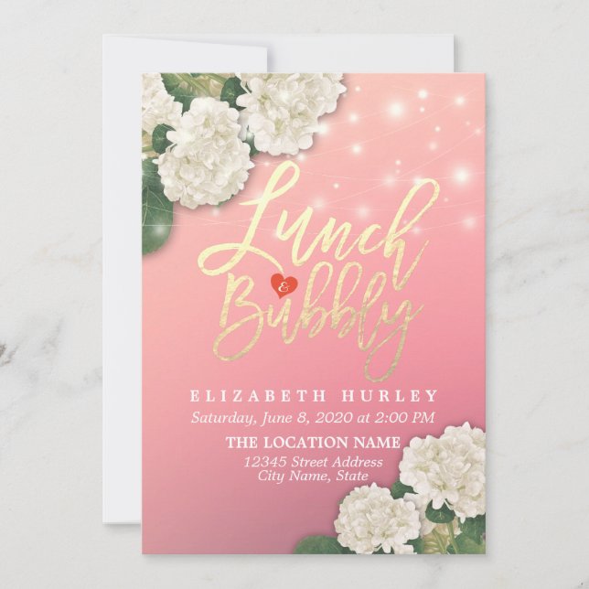 Invitation Lunch & Bubbly Fête des mariées Fleurs Lights (Devant)