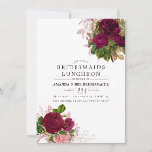Invitation Luncheon Chic Vintage Rose Pâle et Bourgogne pour 