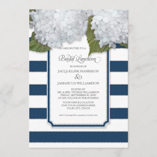 Invitation Luncheon de mariage Hydrangea blanc Rayure bleu ma
