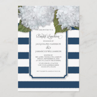 Invitation Luncheon de mariage Hydrangea blanc Rayure bleu ma