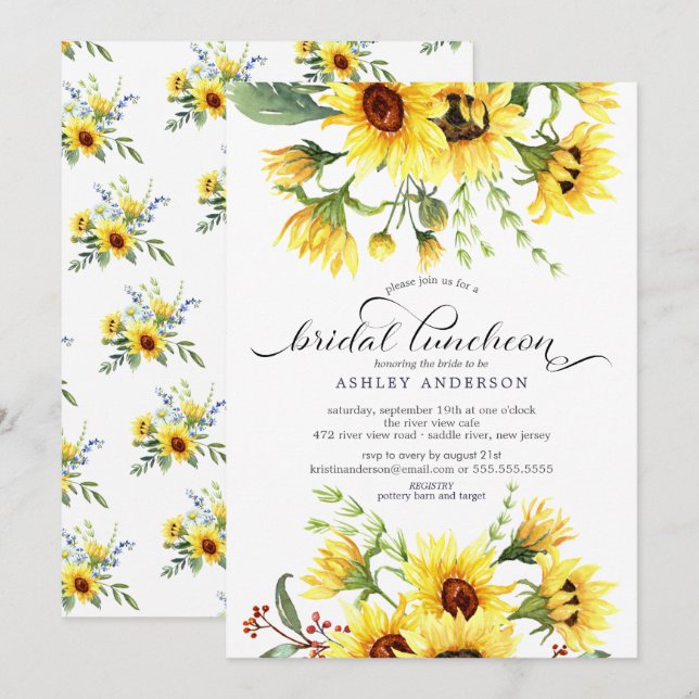 Invitation Luncheon de mariage tournesol jaune joyeux (Devant / Derrière)