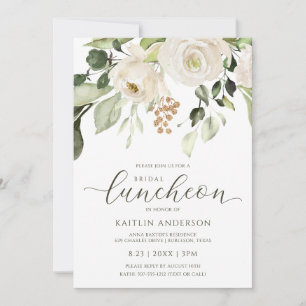 Invitation Luncheon de Noces Fleurs et Feuillage Blanc