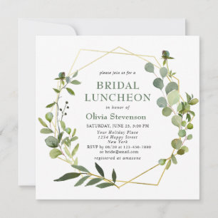 Invitation LUNCHÉON Eucalyptus moderne cadre géométrique BRID