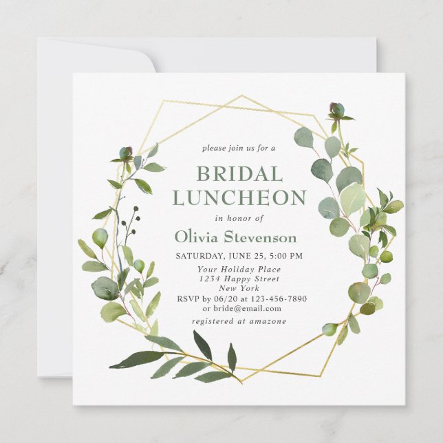 Invitation LUNCHÉON Eucalyptus moderne cadre géométrique BRID (Devant)
