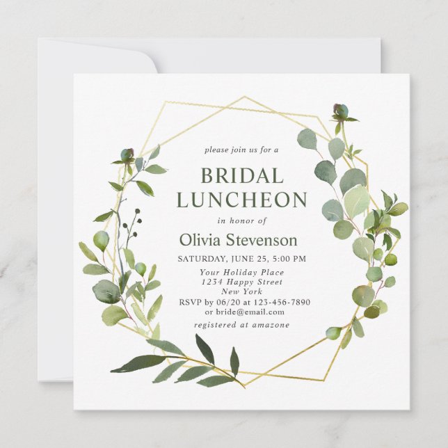 Invitation LUNCHÉON Eucalyptus moderne cadre géométrique BRID (Devant)