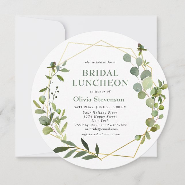 Invitation LUNCHÉON Eucalyptus moderne cadre géométrique BRID (Devant)