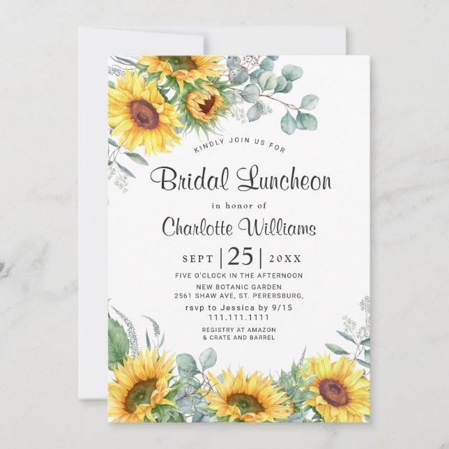 Invitation Luncheon nuptial des tournesols Eucalyptus (Devant)
