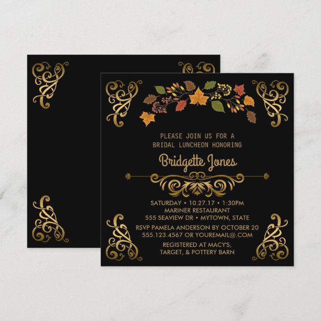 Invitation Luncheon nuptiale d'automne Élégant or | Wedding s (Devant / Derrière)
