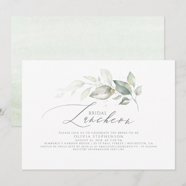 Invitation Luncheon nuptiale Élégante Fête des mariées de ver (Devant / Derrière)