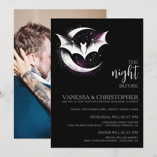 Invitation Lune Bats Nuit Avant La Répétition Mariage (Devant / Derrière)
