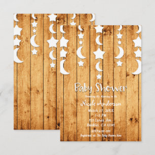 Invitation Lune Blanche & Étoiles Bois de Chêne Baby Shower