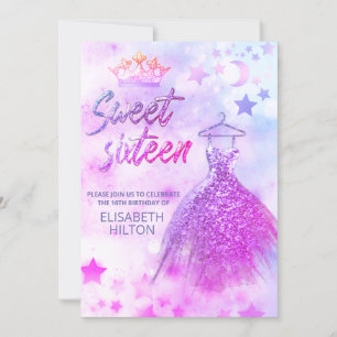 Invitation Lune céleste adorable et étoiles sweet sixteen